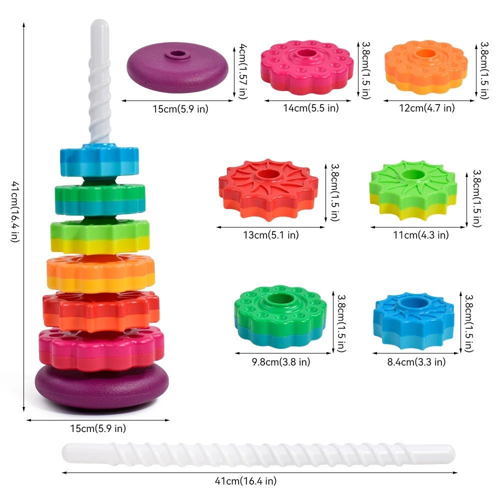 Jouet Empilable Rotatif Sensoriel Arc-en-Ciel – Anneaux Et Engrenages Colorés Pour Bébé, Dès 1 An