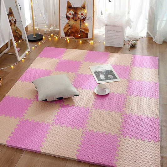 Tapis de jeu bébé - Rose et beige 16 pièces - Mon Univers Éveil Bébé